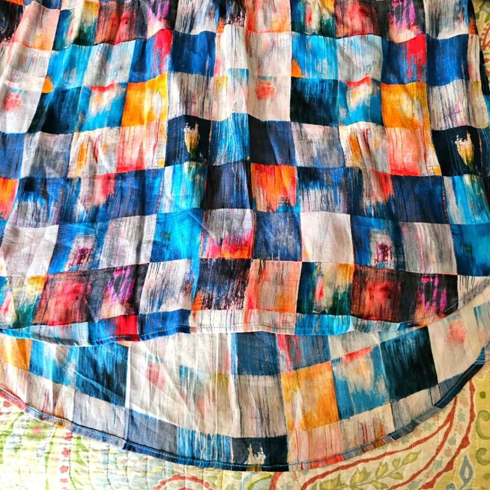 APNY tunic blouse size XL quarter button high low lightweight watercolor block - Picture 6 of 12